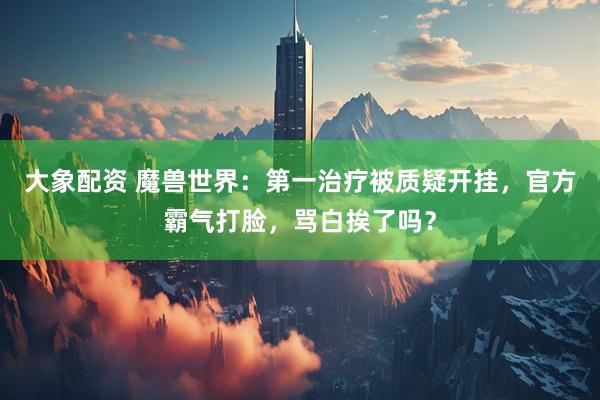 大象配资 魔兽世界：第一治疗被质疑开挂，官方霸气打脸，骂白挨了吗？